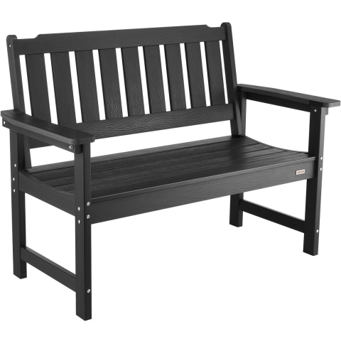 VEVOR Tuinbank Tuinmeubelen Banken 128 cm 363 kg Draagvermogen voor 2-3 Personen, Weerbestendig Kunststof Frame met Rugleuning & Brede Armleuningen, Patio Bank voor Tuin Park Tuin Veranda, Zwart