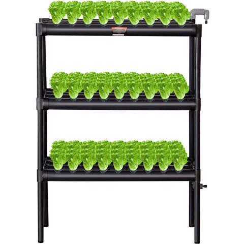 VEVOR Hydroponic Kweeksysteem, 108 locaties, 3 lagen, donkergrijze PVC-buizen, hydroponische kweekset met waterpomp, timer, manden en sponzen voor fruit, groenten en kruiden