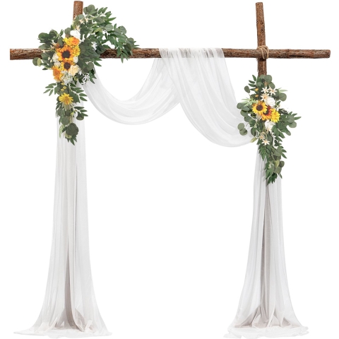 VEVOR Bruiloft Boog Bloemen, Gele Bloemen voor Bruiloft Boog met Gordijnen (Set van 3) - 2 Bloemstukken, 1 Transparant Gordijn, voor Ceremonieboeketten, Receptie Achtergronddecoratie
