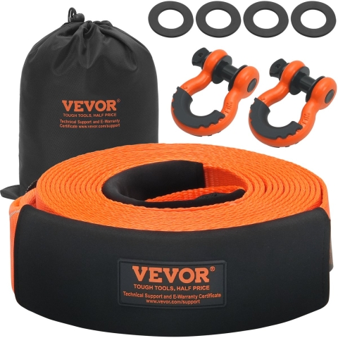 VEVOR Sleepband Bergingsset 85 mm x 9 m (MBS-16329 kg) Boombeschermer Lierband, Drievoudig Versterkte Lus & Beschermhoezen & Opbergtas, 3/4 inch D-ringsluiting, voor Vrachtwagen, Jeep, SUV, ATV