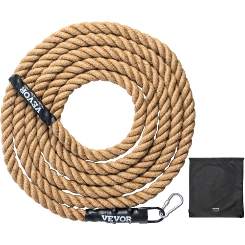 VEVOR Klimtouw Fitness Training Touwhal, 7,6 m Lengte, 38 mm Diameter, Trainingstouw Multifunctioneel Touw van Jute, Klimoefeningen, Krachttraining voor Bergbeklimmen, Rotsklimmen, Kamperen