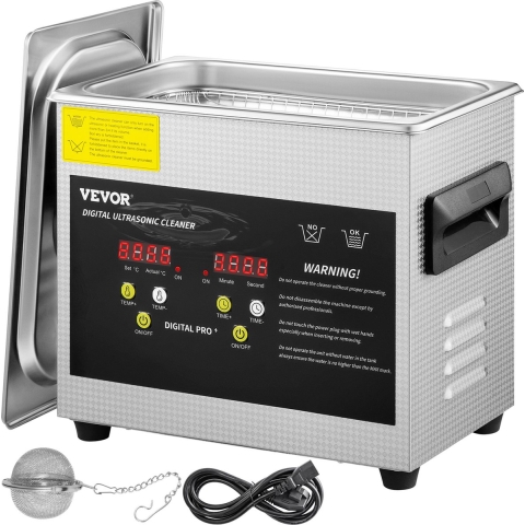 VEVOR 3L verbeterde ultrasoonreiniger (200W verwarmingselement, 120W ultrasoon) Professionele digitale laboratorium ultrasoon onderdelenreiniger met verwarmingstimer voor het reinigen van sieraden en glazen