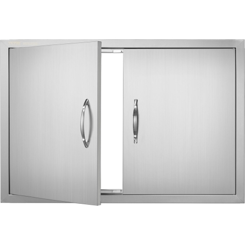 VEVOR Grilltoegangsdeur, 838 x 558 x 46 mm, dubbele buitenkeukendeur, vlak gemonteerde roestvrijstalen deur, verticale wanddeur met handgrepen, voor grill-eiland, grillstation, buitenkast, enz.