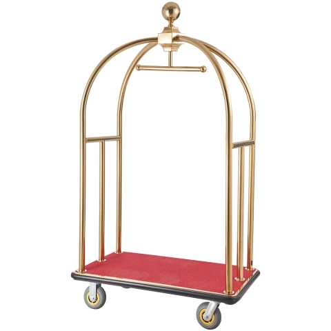 VEVOR Hotelbagagewagen, laadvermogen 500 kg, bagagewagen van roestvrij staal met gebogen palen, valetparkingwagen met rode loper en 15 cm rubberen wielen, ideaal voor hotels, appartementencomplexen en resorts
