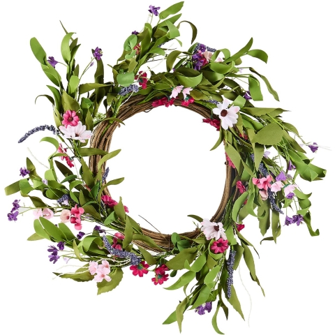 VEVOR Kunstmatige krans, 56 cm, roze/groen, versierd met madeliefjes, gipskruid en knoppen. Deurkrans voor alle seizoenen, voor huis, muur, raam, festival- en bruiloftsdecoratie.