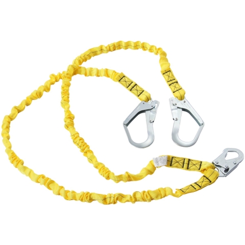 VEVOR 38 mm veiligheidslijn, 1,83 m valbeveiliging met 2 karabijnhaken van gelegeerd staal, intrekbaar veiligheidsharnas voor binnen- en buitenklimmen in bomen, breeksterkte 38 kN, geel