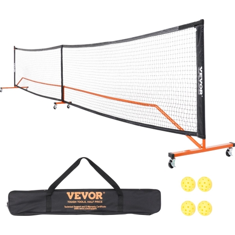 VEVOR Pickleball Net Set, draagbaar pickleballsysteem van normale grootte met draagtas, ballen en wielen, weerbestendig, stevig metalen frame en sterk PE-net 6720x730x945mm