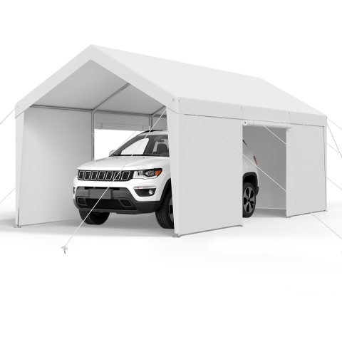 VEVOR Carport, 3,65 x 6,09 x 3,02 m Autohoes, Tentgarage met verwijderbare zijwanden en deur, Autooverkapping, UV-bestendig en waterafstotend, All-Season bescherming voor auto en boot, Wit