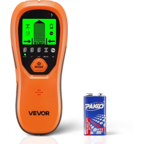 VEVOR Stud Finder, muurscanner, 5-in-1 elektronische multidetector met intelligente sensor, LCD-scherm met hoge resolutie en audio-alarm, voor metaal, AC-kabels, studs, buizen, oranje