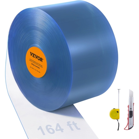 VEVOR strokengordijn, 50 meter lang x 20 cm breed x 0,2 cm dik, transparant glad PVC strokengordijn voor deuren op rol, kunststof deurstrip voor supermarktdeuren, garages, magazijnen, schuren en stallen.