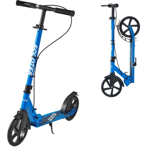 VEVOR Scooter (2 wielen) voor kinderen vanaf 8 jaar, stadsscooter, kinderscooter, straatscooter met in hoogte verstelbaar stuur, antislip deck en handrem, opvouwbare step tot 100 kg, zwart + blauw