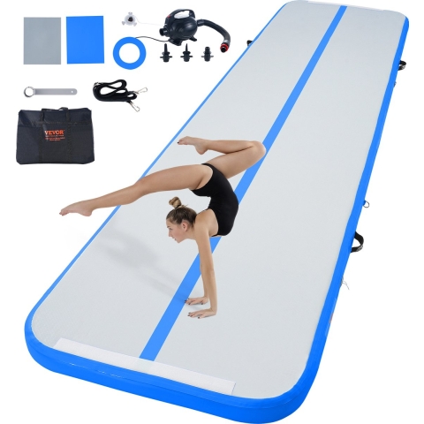 VEVOR Gymnastiek Luchtmat Opblaasbare Gymnastiek Tumbling Mat, Tumblingbaan met Elektrische Pomp, 398 x 101 x 10 cm Trainingsmatten voor Thuisgebruik/Gym/Yoga/Cheerleading Blauw
