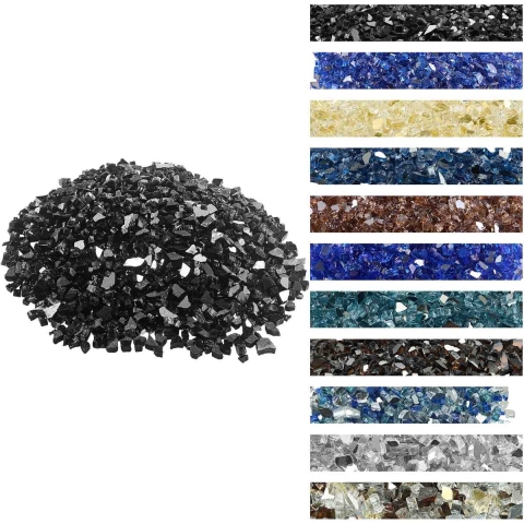 VEVOR Fire Glass, 9 kg hittebestendige glazen stenen, 12,7 mm reflecterende vuurkorfglaskralen, vuurkorfglasstenen, haardglas, vuurkristal, vuurkralen, voor open haard, zwart