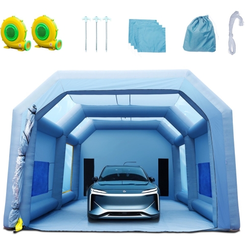 VEVOR Draagbare opblaasbare verfspuitcabine 1100 + 950 W, 10 x 6 x 4 m spuitbeschermingscabine voor doe-het-zelfprojecten, hobbyverfmachine, blauwe 210D Oxford-stof autospuitcabine