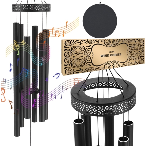 VEVOR Buitenwindgong, 58 inch Diepe Toon Windgong met 6 Buizen, Unieke Grote Windgong ter Herdenking van een Jubileum, Geweldige Buitendecoratie voor Uw Terras, Veranda, Tuin en Achtertuin, Zwart