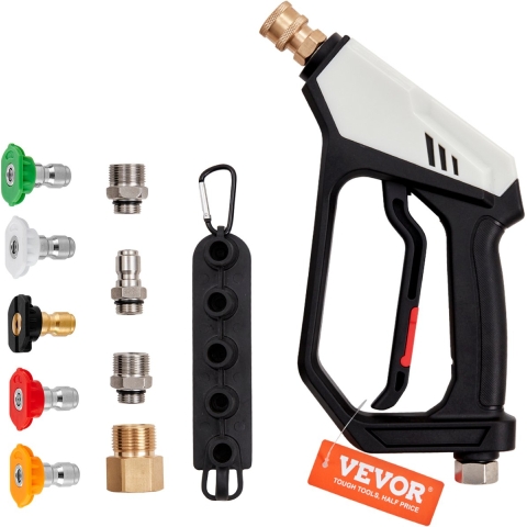 VEVOR Hogedrukpistool Max. druk 5000 PSI Max. waterstroom 3 GPM Max. temperatuur 60 °C Hogedrukreinigerpistool M22-14/M22-15 + 1/4" snelkoppeling 0°, 15°, 25°, 40°, 65° spuitmonden