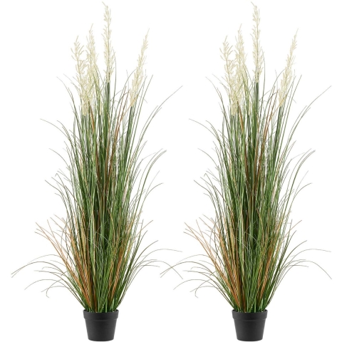 VEVOR Kunstgras Plant, 2-Pack, 1499 mm, Kunstrietgras in Pot, PVC Kunstplant, Grasstruik, Struiken voor Binnen & Buiten, Huis, Tuin, Kantoor, Kamerdecoratie, Housewarming Party, Groen