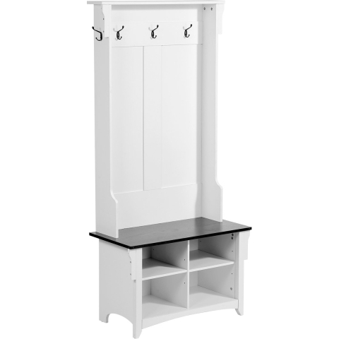 VEVOR Houten Kapstok met Bank & Schoenenrek, Witte Kapstok met Verstelbare Planken & 5 Haken om op te Hangen & 4 Laden, voor Hal
