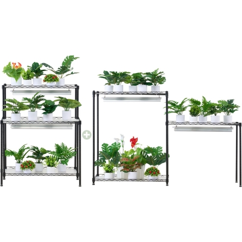 VEVOR plantenstandaard met kweeklamp, 6-laags 192W DIY metalen plantenrek met kweeklamp, plank met verstelbaar frame en wielen voor zaadkieming, 75 x 35 x 180 cm