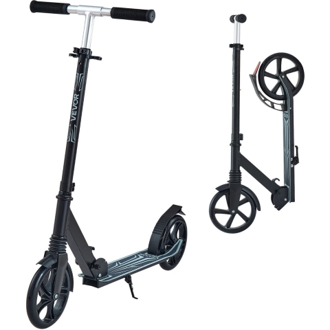 VEVOR Step (2 wielen) voor kinderen vanaf 8 jaar, stadsstep, kinderstep, straatstep met in hoogte verstelbaar stuur, antislip deck en opvouwbaar frame, step tot 100 kg, zwart