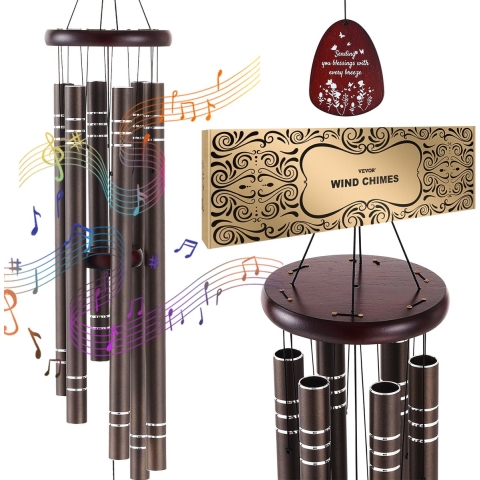 VEVOR Buitenwindgong, 42 inch, Diepe windgong met 6 buizen, Unieke grote windgong ter herdenking van een jubileum, Geweldige buitendecoratie voor uw terras, veranda, tuin en achtertuin, Donkerbruin