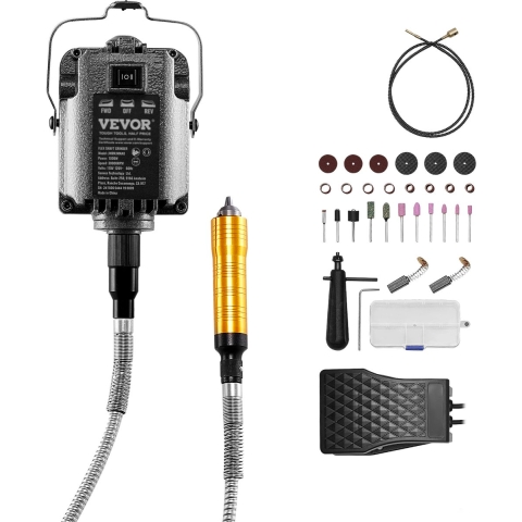 VEVOR Flex Shaft Sander, 1000W 30.000 RPM Roterend Gereedschap, Multifunctionele Hangende Schuurmachine met 31 Accessoires en Voetpedaal voor Houtsnijden, Polijsten, Boren en Polijsten