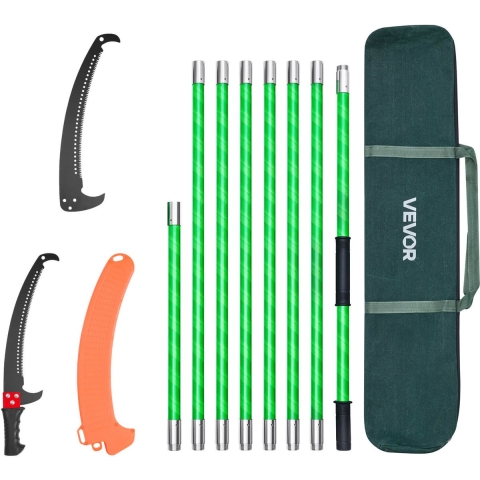 VEVOR takkenzaag met telescopische handgreep, verstelbaar van 2,15-8,09 m, 65Mn stalen blad, lichtgewicht glasvezelstok, voor het snoeien van hoge takken, telescopische boomzaag voor palmen en struiken