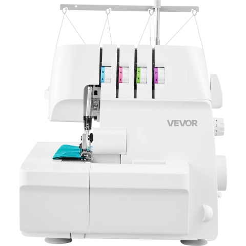 VEVOR Overlock naaimachine, 1250 steken per minuut, geschikt voor 2-3-4 draden, instelbare differentieeltransport (0,7-2), met vrije arm en LED-verlichting, naaimachine voor diverse stoffen, wit