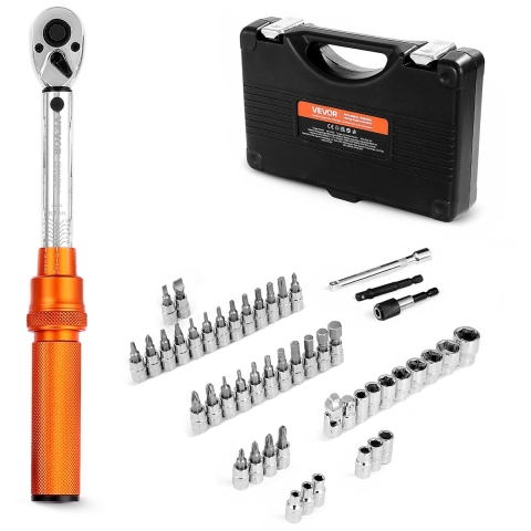VEVOR Click momentsleutel met 1/4 inch aandrijving 2,3-27,1 Nm, tweeweg momentsleutel met verlengstangen en boor, 72 tanden ±3% hoge precisie voor autoreparatie Oranje