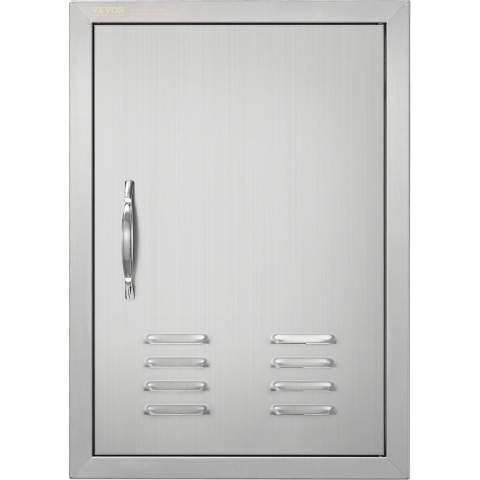 VEVOR Grilltoegangsdeur, 610 x 431 mm, enkele buitenkeukendeur, vlak gemonteerde roestvrijstalen deur, verticale wanddeur met handgreep, ventilatieopeningen en haken, voor grill-eiland, grillstation