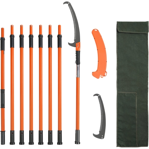 VEVOR Telescopische snoeizaag, koolstofstalen blad, boomzaag met 8" telescopische steel, in hoogte verstelbaar van 2,24 m tot 8,24 m, handzaag, stokzaag, draagtas, handzaag, tuingereedschap voor snoeiwerkzaamheden