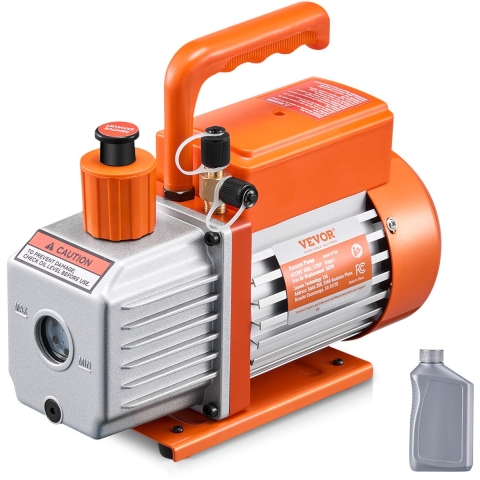 VEVOR vacuümpomp, 5 CFM, HVAC enkeltraps roterende schoepen vacuümpomp, voor R134a R22 R410a systemen, Auto AC vacuümpomp kit met oliefles, voor auto airconditioning onderhoud en hars ontgassing