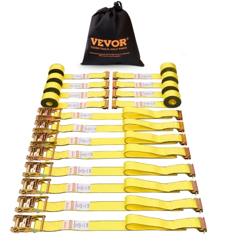 VEVOR Set van 8 spanriemen 0,05 x 4,6 m Spanriem 1995,8 kg Ratelspanriem Polyester riem Haakbevestigingsriem van koolstofstaal Ratelspanriem Ideaal voor motorfietsen Fietsen Kajaks UTV Boten ATV