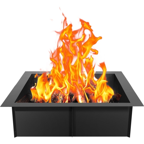 VEVOR vuurkorfring, buitendiameter 42 x 42 inch / binnendiameter 36 x 36 inch, 10 inch hoge vierkante vuurkorfvoering, robuuste koolstofstalen voering, zelfgemaakte kampvuurring boven of in de grond, voor kamperen in de buitenlucht, kampvuur