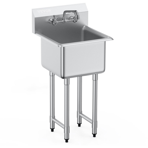 VEVOR RVS keukenspoelbak 457 x 381 x 1041 mm, RVS spoelbak met kraan 104 kg draagvermogen, RVS spoelbak Keukenspoelbak Vrijstaande spoelbak