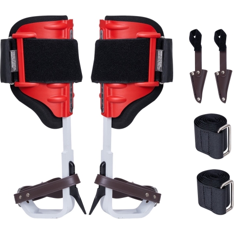 VEVOR Boomklimspikes, 1 paar aluminium klimsporen, draagvermogen 159 kg, boomklimuitrusting met banden en spikebeschermers, boomverzorgingsuitrusting voor klimmers, jacht, fruitplukken, rood