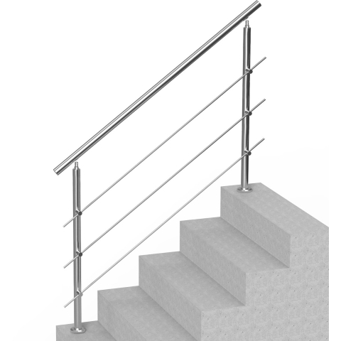 VEVOR Buitentrapleuningen, 150 cm lang, 3 dwarsbalken, trapleuningset, overgangsleuning van roestvrij staal met montageset, dubbele kolom trapleuningen voor senioren, veranda en terras