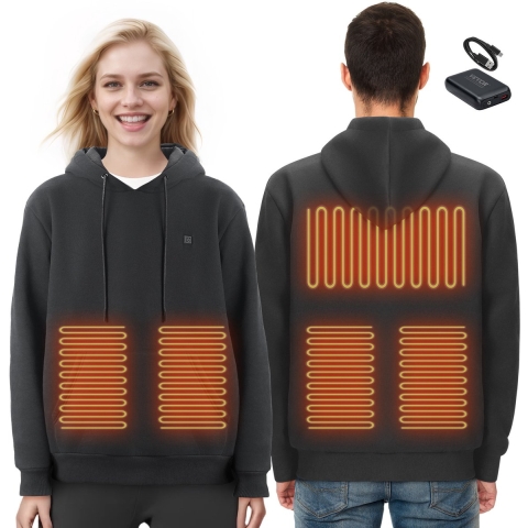 VEVOR Verwarmde Hoodie, Unisex Verwarmde Sweatshirt met 7,4V Batterij, Elektrische Jas met 5 Verwarmingszones voor Mannen & Vrouwen, Lichtgewicht Warme Verwarmde Outdoor Trui voor Vissen en Kamperen, XXL Maat Zwart