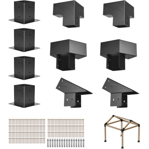VEVOR Paalverbinder, paalhoek voor palen met binnenmaat 92x92 mm, 3-weg/4-weg prieelbeugel met paalvoeten en nokbeugels voor pergola's en prieeltjes, 14 stuks