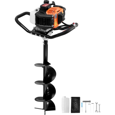 VEVOR 43CC 1250W benzine grondboor met 8-inch kernboren, grondboor voor landbouwgrond, tuinplanten, oranje + zwart