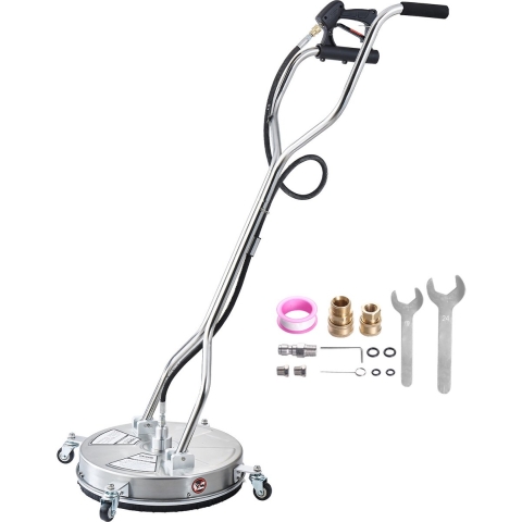 VEVOR 465 mm hogedrukreiniger, oppervlaktereiniger, roestvrijstalen oppervlaktereiniger met 4 wielen, max. 4000 PSI, 3/8 snelkoppeling, 2 sproeikoppen, dubbele handgreep, voor beton, terras, stoep