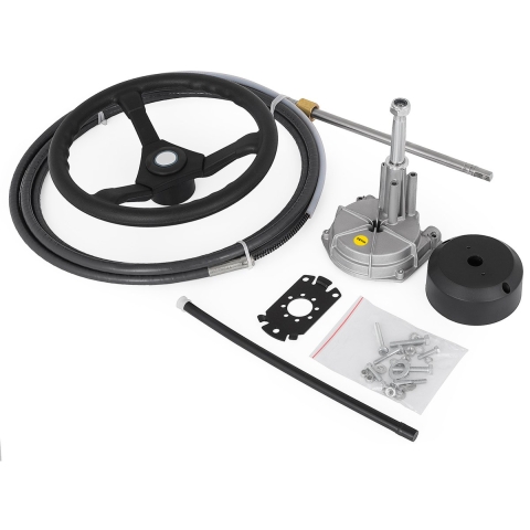 VEVOR Buitenboord Stuursysteem Kit, 14 Voet Boot Stuurkabel, Standaard 3/4 Inch Taps Toelopende As, 13,5 Inch Stuurwiel, Aluminium Maritiem Stuursysteem, voor Jachten, Visboten en Andere