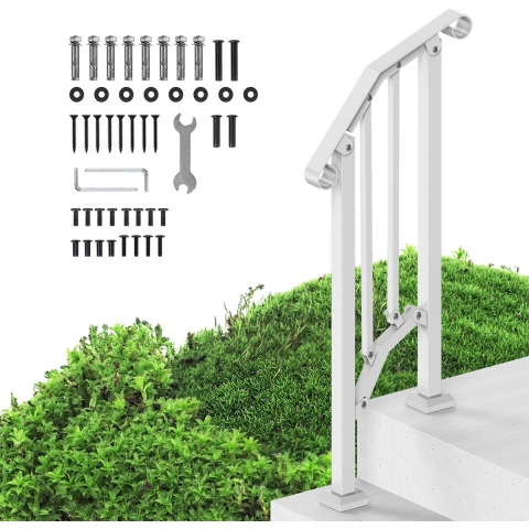 VEVOR Buitentrapleuningen, 1-2 Treden Trapleuningset, Koolstofstalen Overgangsleuning met Montageset, Trapleuning voor Senioren, Betonnen Treden & Veranda & Terras, Witte Retro Boog