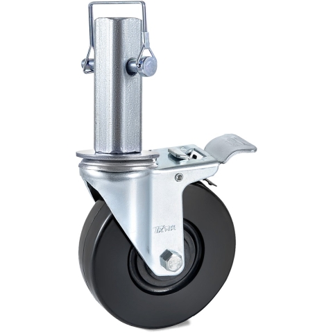 VEVOR Polyurethaan Zwenkwielen, IJzeren Kern 12,7 cm, Stuurwielen met Dubbele Parkeerrem, Verstelbare Voeten, Draagvermogen 200 kg per Wiel Industriële Zwenkwielen Zware Zwenkwielen Transportwielen