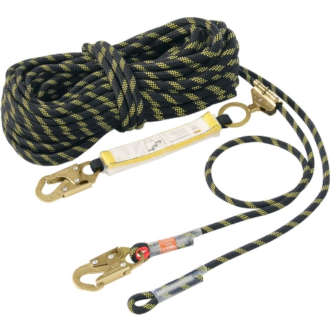 VEVOR Verticaal reddingstouw Veiligheidstouw 45,7 m Buitenklimtouw, 30 kN statisch klimtouw met stalen karabijnhaak en touwhouder, voor buitenavonturen en houtkap, zwart & geel