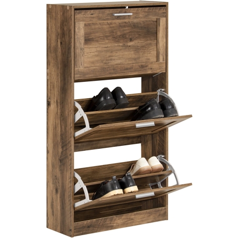 SoBuy FSR137-L-F Schoenenkast - Met 3 Kleppen - 60 x 23 x 115 cm - Donkere Houtkleur