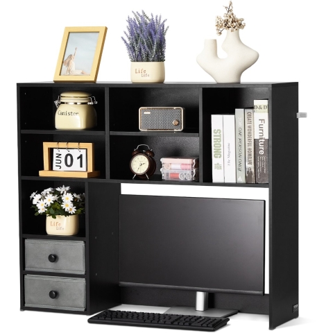 VEVOR Bureau Boekenplank 3-laags Organizer (94 x 25,4 x 79,2 cm) Tafelplanken Organizer Displayplank Gemaakt van spaanplaat + melaminepapier, Boekenplank met antislipvoetjes, Kantoor Zwart