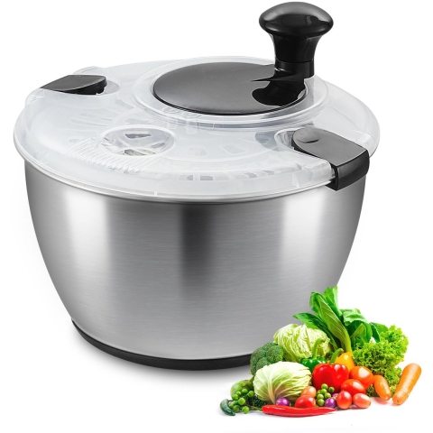 VEVOR Slacentrifuge met zwengelaandrijving 4,5 L, Groentedroger, Wasmachine, Saladereiniger & Droger met roestvrijstalen komdeksel, Geschikt voor groenten, kruiden, bessen, fruit