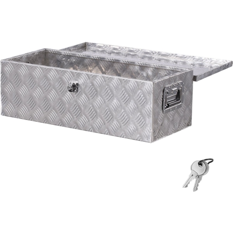VEVOR Aluminium gereedschapskist voor op de laadbak van een vrachtwagen met zijhandgreep en afsluitbare sleutels, opbergkist voor aanhangwagens, pick-ups en campers (762 x 330,2 x 243,84 mm) Zilver
