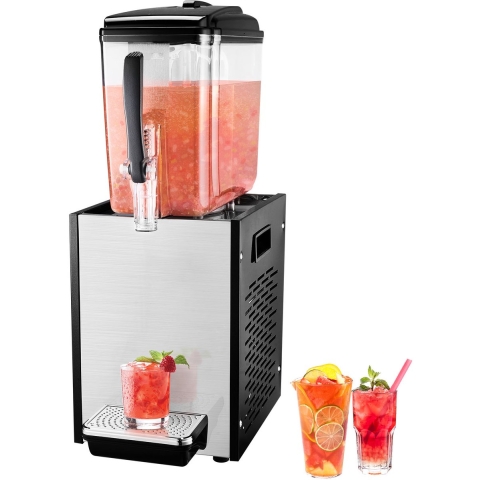 VEVOR Commerciële Drankdispenser met 1 Tank, Sapdispenser 12 L (per Tank), 246 W RVS IJsthee Drankmachine met 7-12 °C Koeltemperatuur, voor Koude Dranken Restaurant Bar Feest Buffet Catering